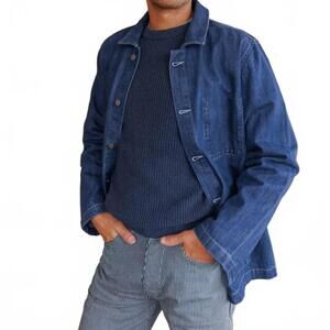 NEW ALEX CRANE button front denim kite jacket in indigo